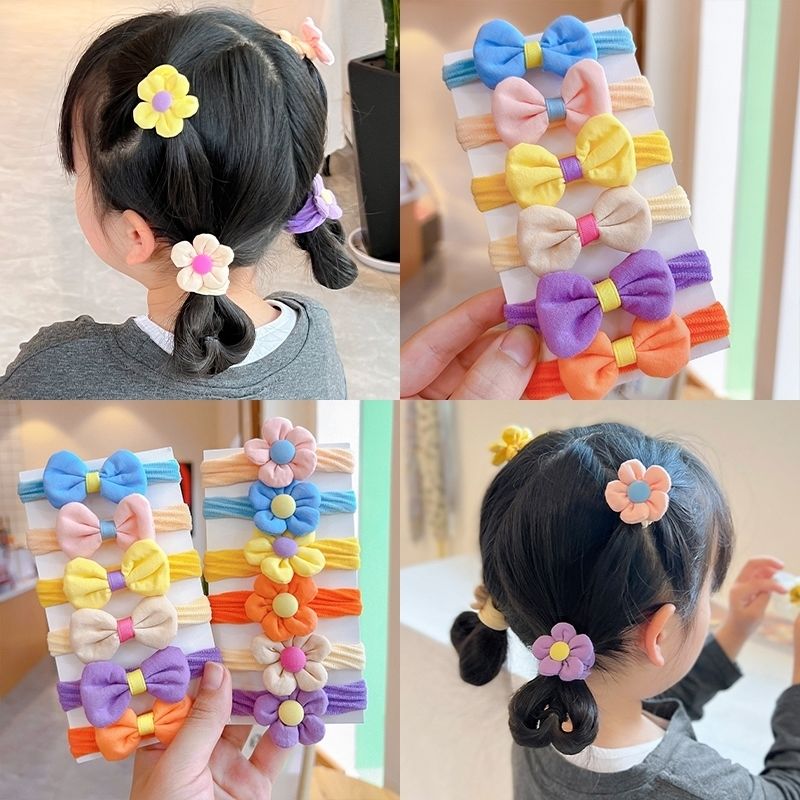 Children's fabric flower bow, elastic elastic hair band, girls' hair tie, towel band, hair accessory Specification image