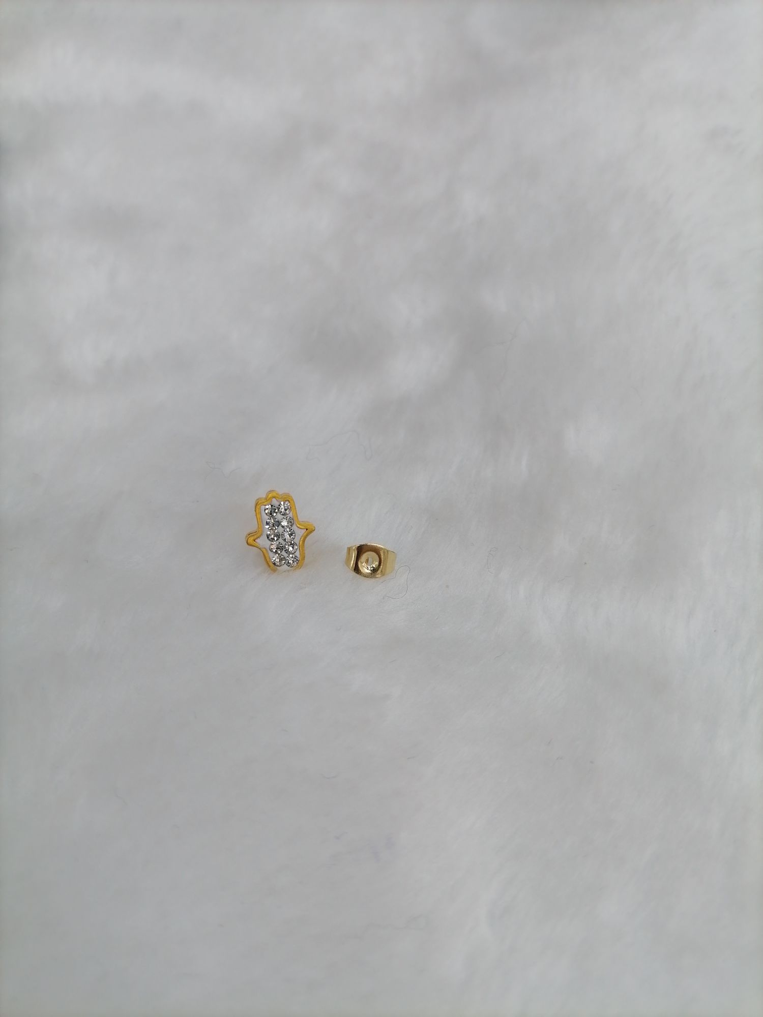 Titanium steel golden small hand with drill ear studs detail image 2