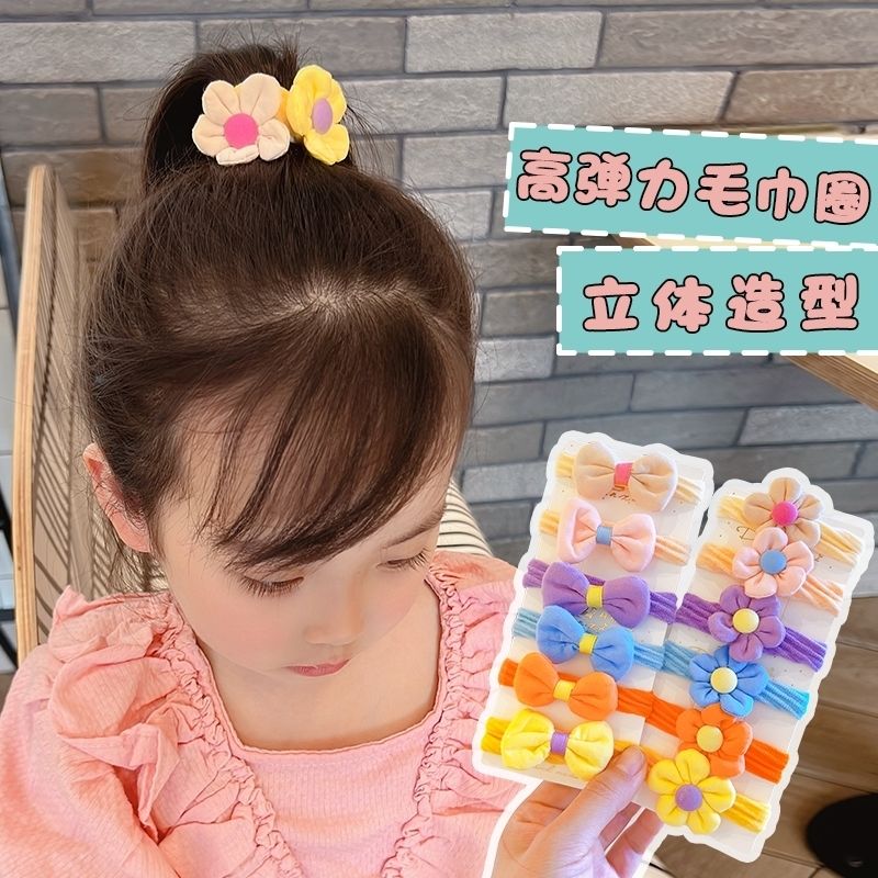 Children's fabric flower bow, elastic elastic hair band, girls' hair tie, towel band, hair accessory details Picture