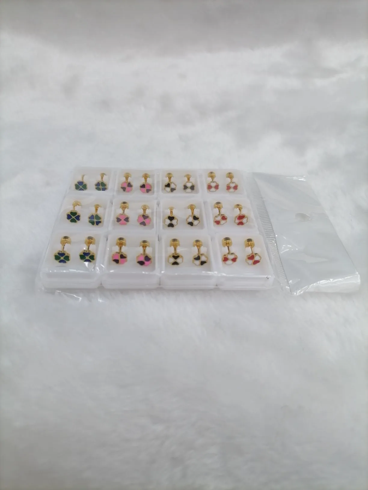 Titanium steel golden sunflower oil-dripping ear studs, 3 pairs of each of four colors detail image 3