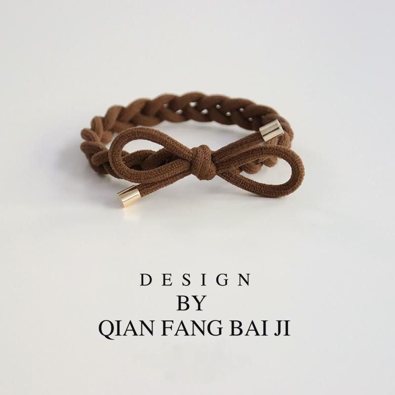 Spring series high-end thick hair tie bow, high-elasticity hand-woven hair band, basic durability, no hair constriction, rubber band headband detail image 10