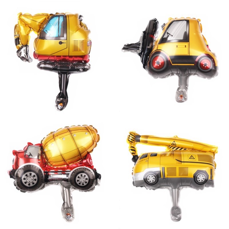 Mini cartoon engineering vehicle, aluminum film balloon, crane, excavator shaped balloon, birthday party decoration balloon