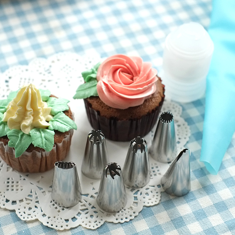 6-piece piping nozzle set, piping converter, silicone piping bag, cream squeezing tool, baking cake piping Specification image