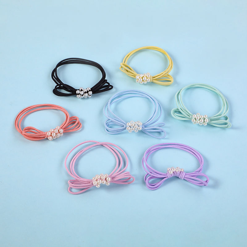 New simple bow pearl hair band, adult hair tie, women's hair tie, rubber band, fresh and basic hair accessory, hair tie detail image 12