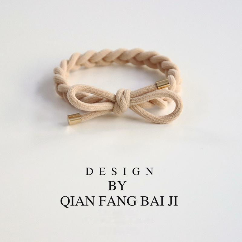 Spring series high-end thick hair tie bow, high-elasticity hand-woven hair band, basic durability, no hair constriction, rubber band headband detail image 13