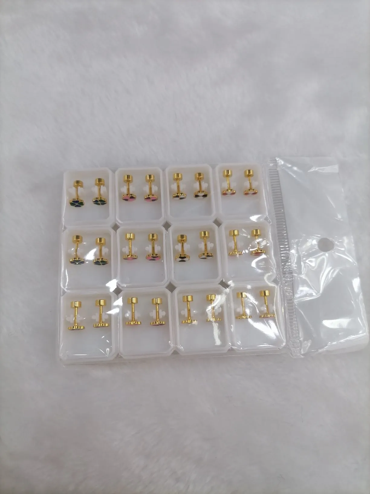Titanium steel golden sunflower oil-dripping ear studs, 3 pairs of each of four colors detail image 2