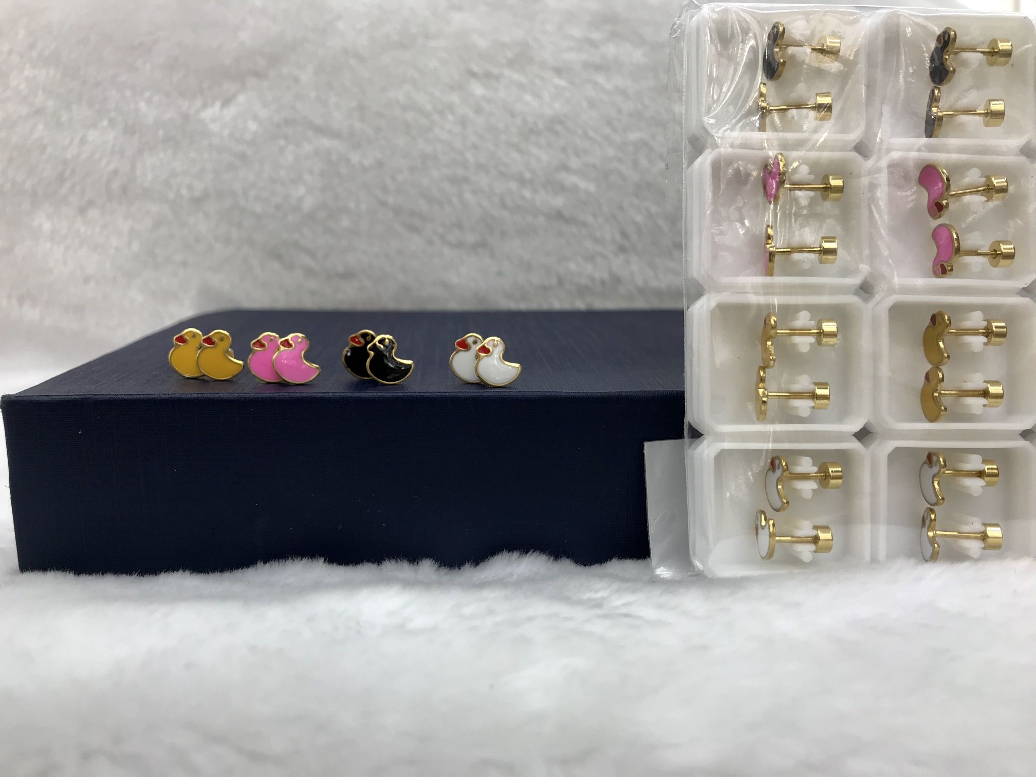 Titanium steel gold animal oil drip earrings, 3 pairs of 4 colors each