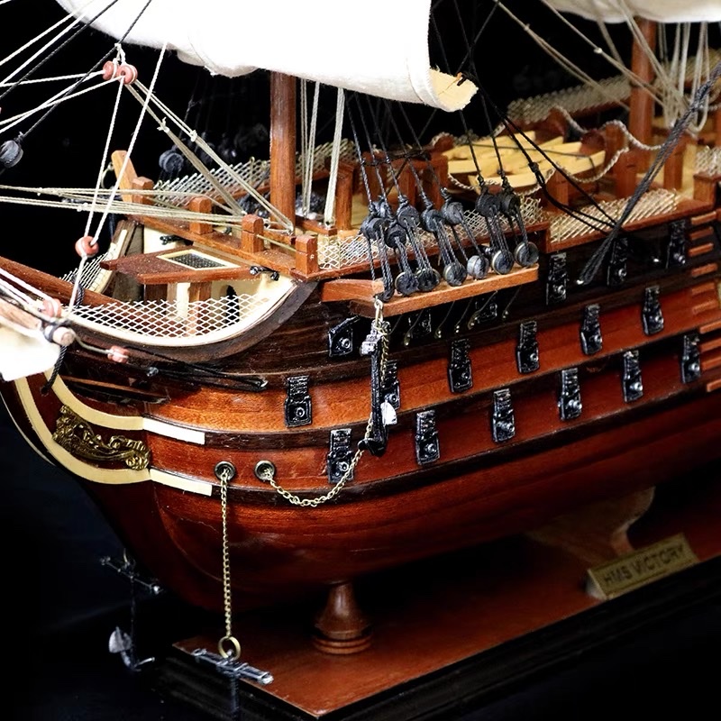 80cm复古胜利号帆船模型摆件 大号 仿真一帆风顺工艺船 实木质详情图2