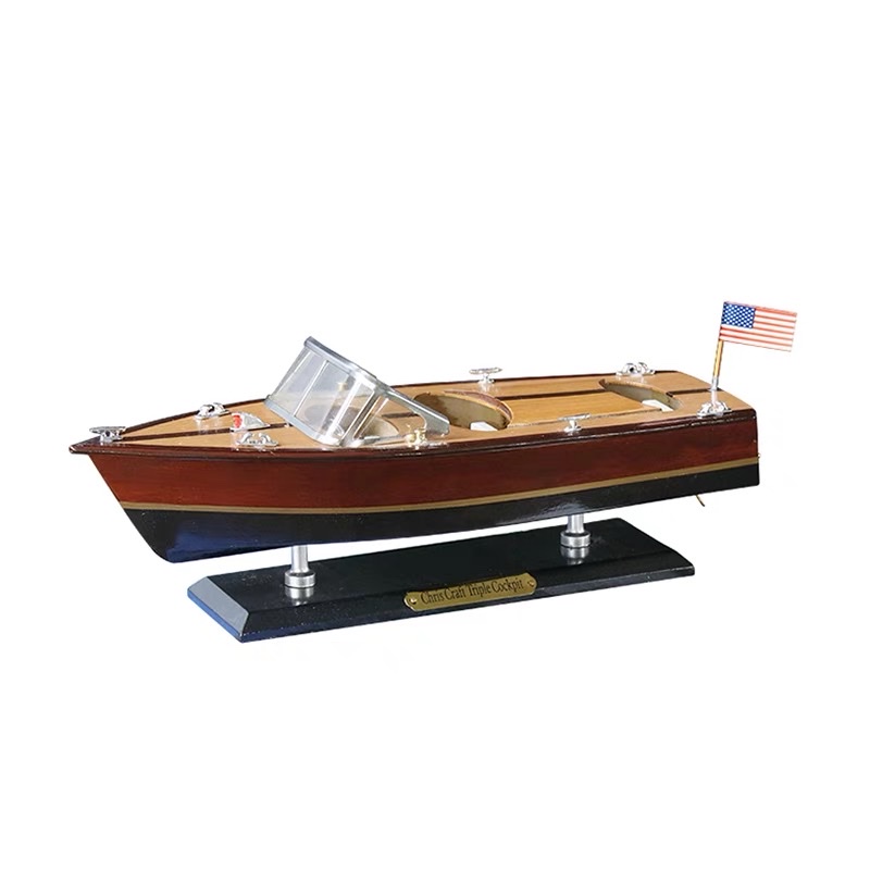 35cm小型游轮意大利实木克里斯号豪华游艇模型礼品木质工艺品船摆件办公室装饰