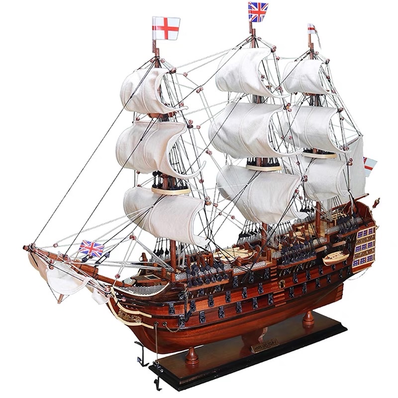 80cm复古胜利号帆船模型摆件 大号 仿真一帆风顺工艺船 实木质详情图1