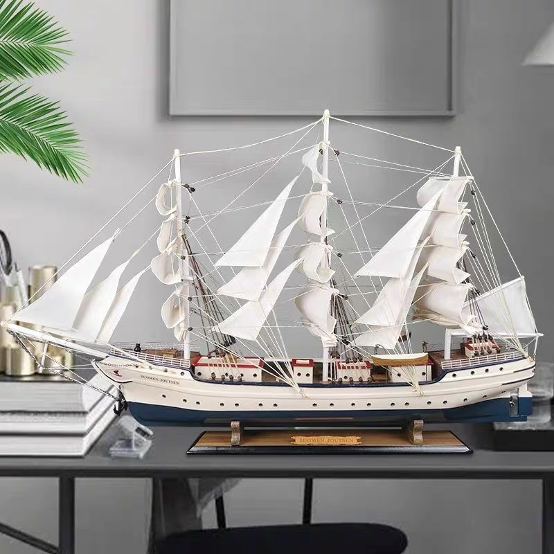 80cm110cm芬兰白天鹅号欧式船一帆风顺帆船模型摆件木船创意工艺品客厅装饰轻奢毕业礼物