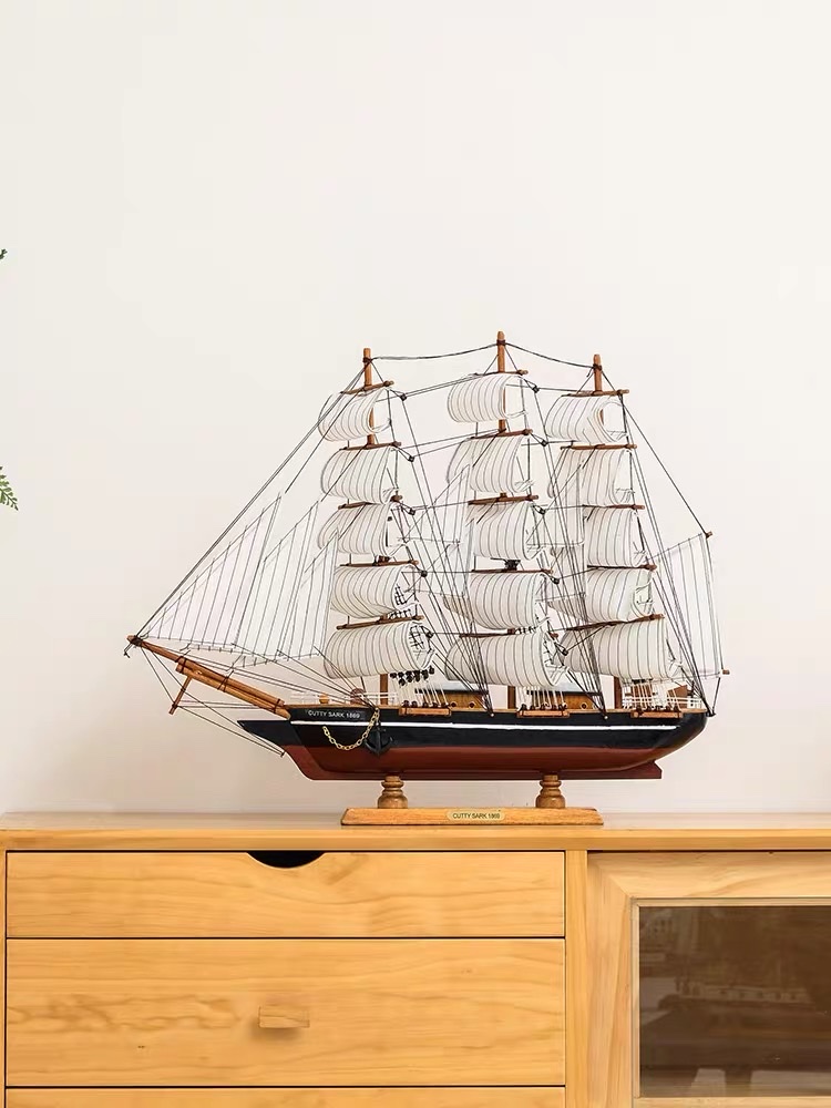 60cm 8607-60D一帆风顺木制工艺品船模礼品