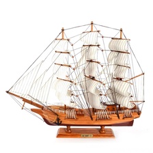 60cm 原木红底帆船欧式一帆风顺帆船模型创意客厅玄关装饰礼品实木船摆件工艺船摆设