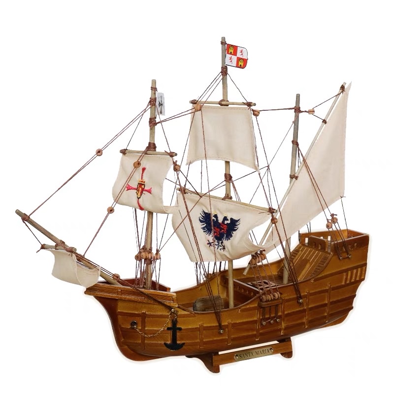 30cm圣玛利亚号哥伦布发现美洲新大陆实木质帆船模型地中海风格收藏品图