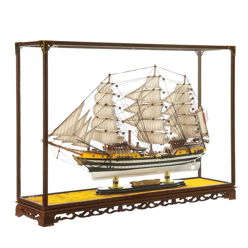 维斯普奇号52cm带灯带玻璃罩豪华摆件创意一帆风顺帆船模型摆件客厅玄关办公室装饰品