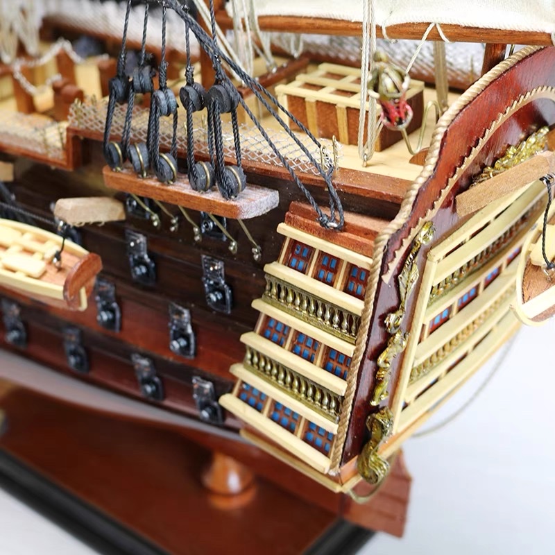 80cm复古胜利号帆船模型摆件 大号 仿真一帆风顺工艺船 实木质详情图5