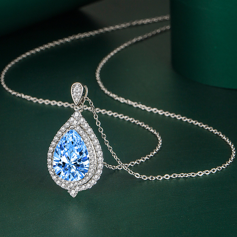 Zircon water drop pendant, fashionable and colorful color matching necklace, elegant yellow diamond and pink diamond large water drop pendant detail image 2