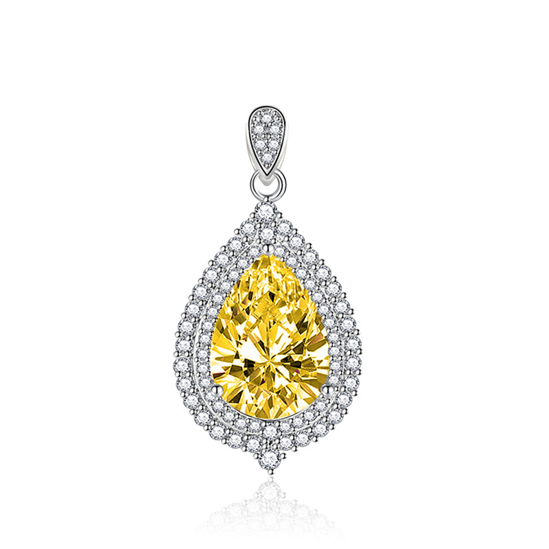 Zircon water drop pendant, fashionable and colorful color matching necklace, elegant yellow diamond and pink diamond large water drop pendant detail image 7