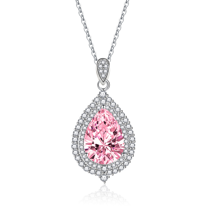 Zircon water drop pendant, fashionable and colorful color matching necklace, elegant yellow diamond and pink diamond large water drop pendant detail image 5