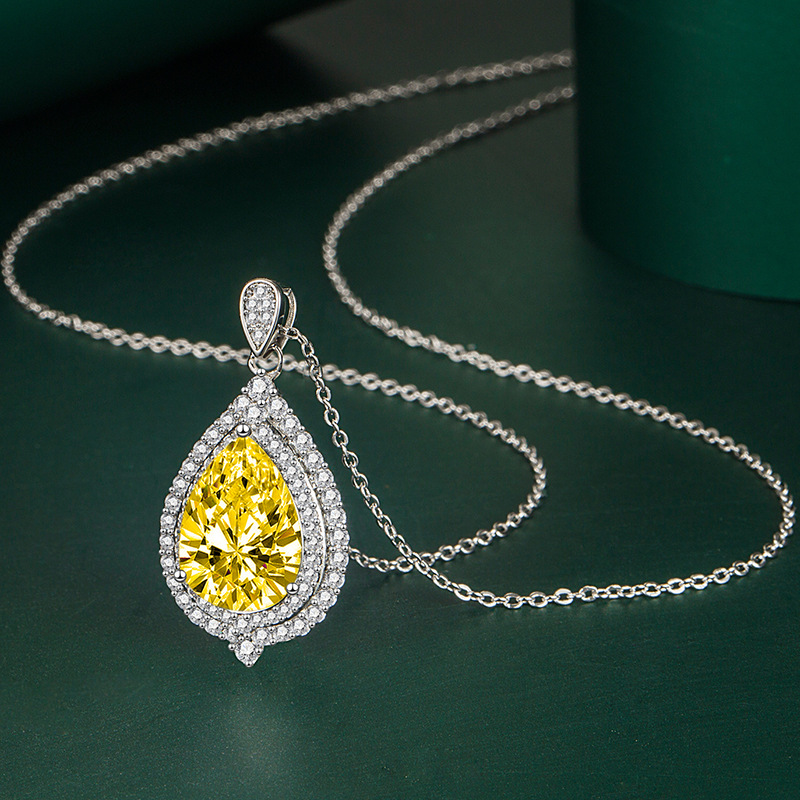 Zircon water drop pendant, fashionable and colorful color matching necklace, elegant yellow diamond and pink diamond large water drop pendant detail image 3