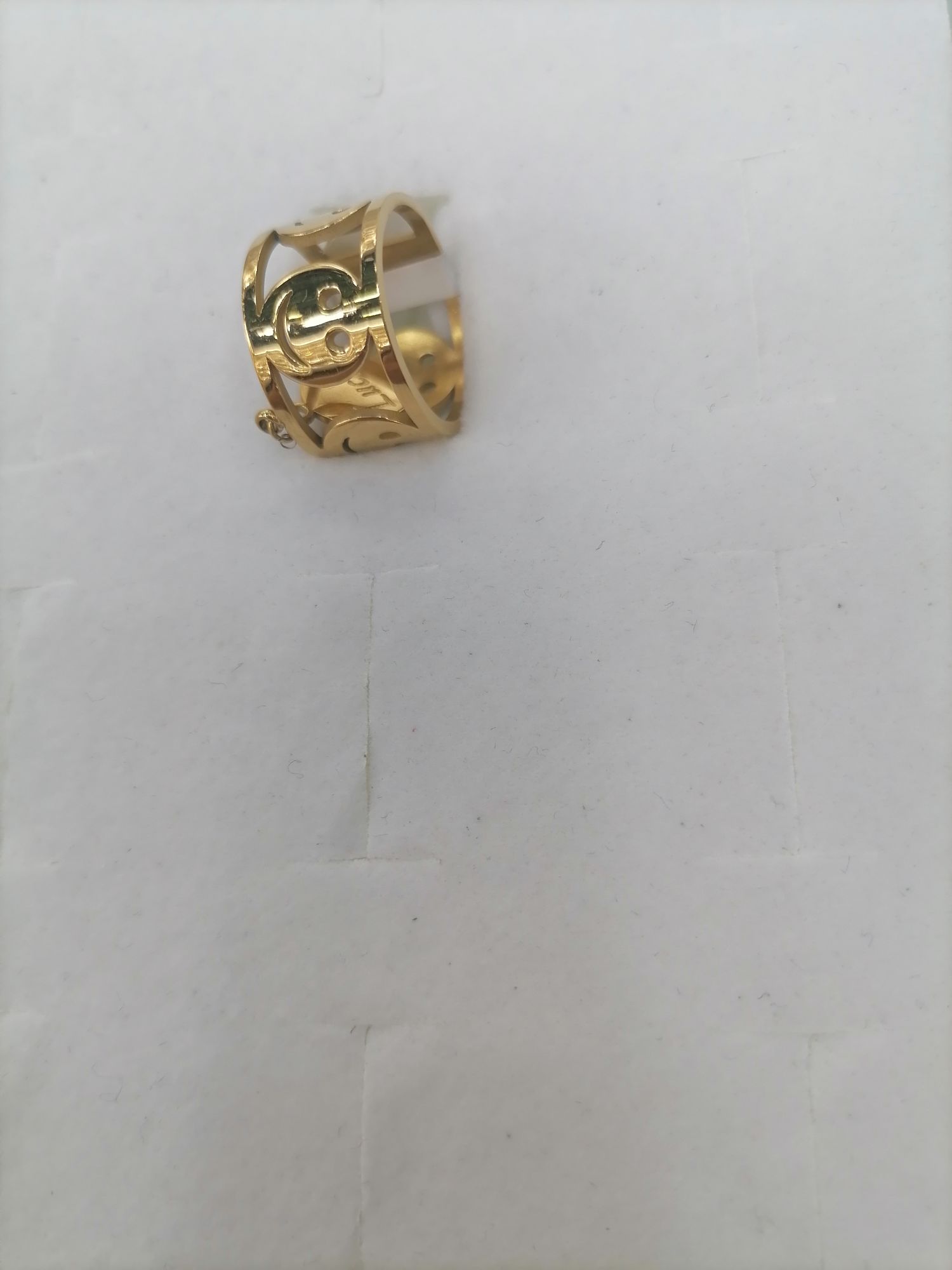 Titanium steel golden hollowed-out smiling face with luck pendant ring detail image 4