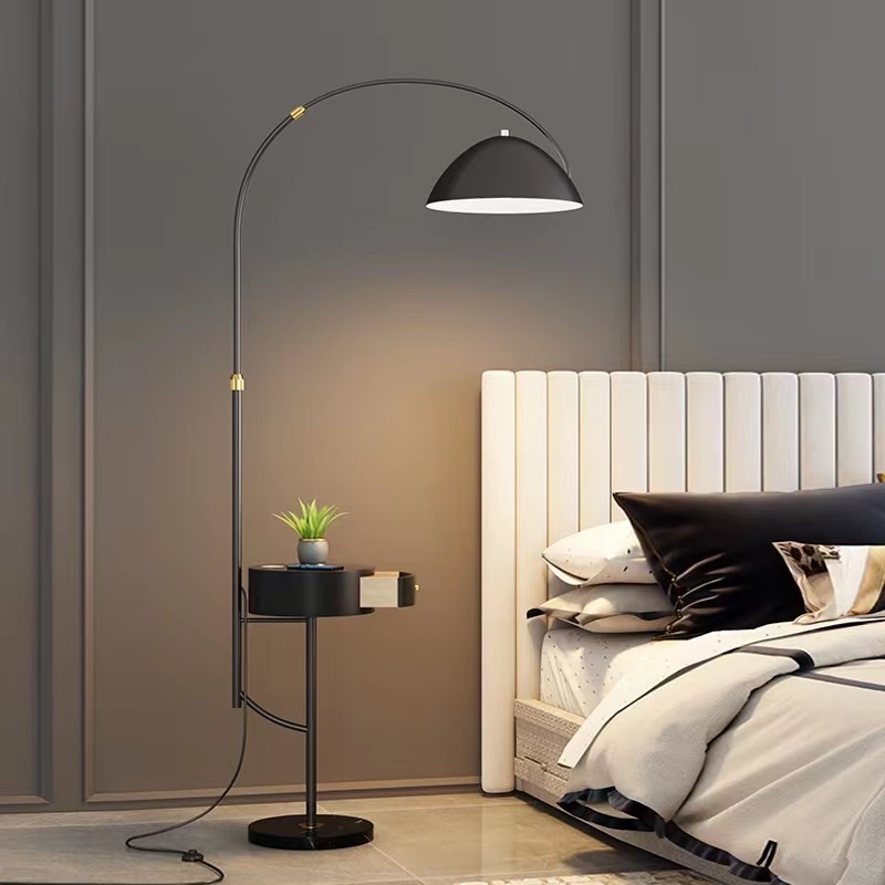 Black modern floor lamp with drawer table