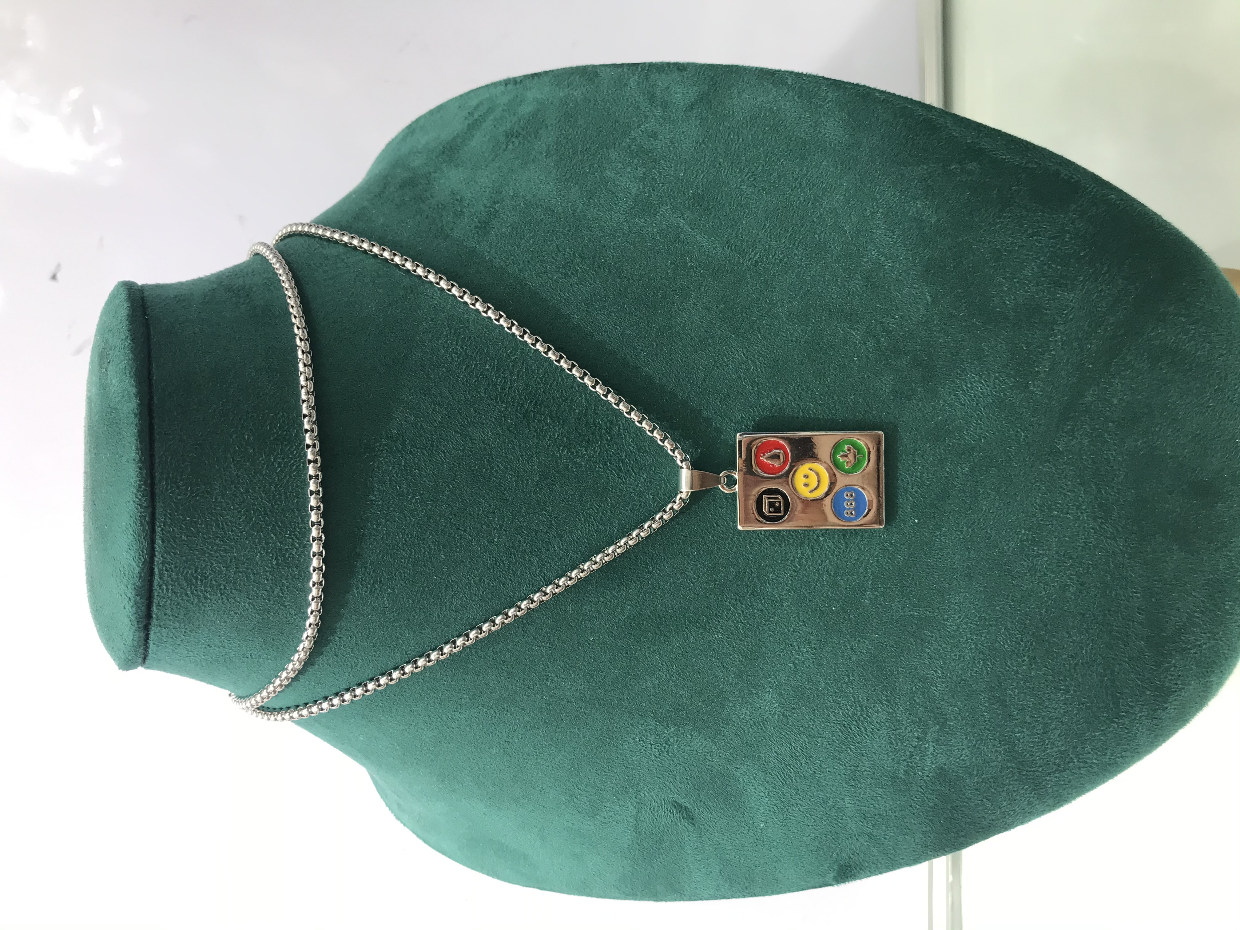 韩丽雅08号毛衣链彩色画油长款项链不锈钢方牌笑脸项链