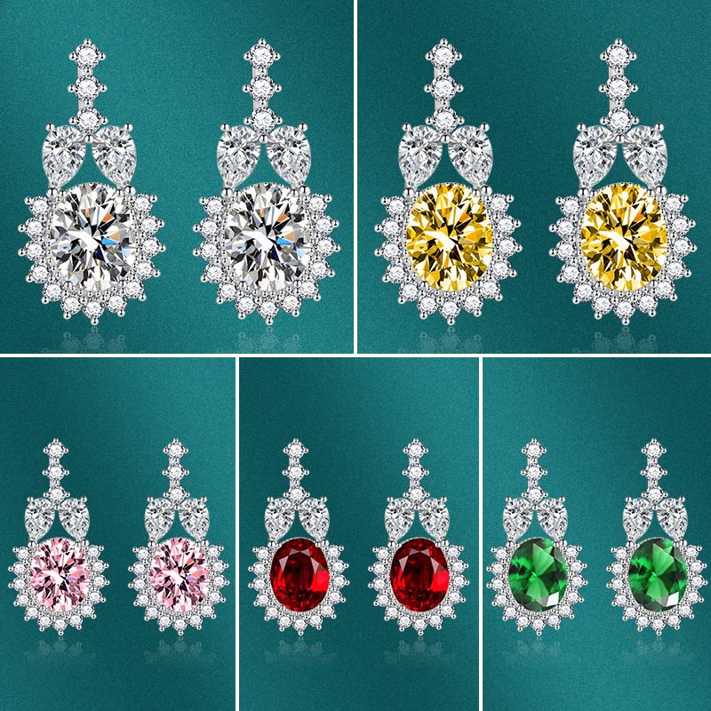 S925 silver needle micro-inlaid zirconium oval earrings, women's European and American style, exaggerated and grand tassel earrings