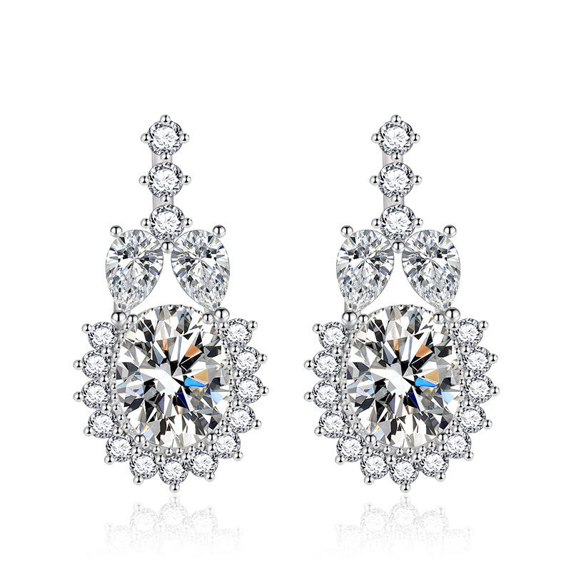 S925 silver needle micro-inlaid zirconium oval earrings, women's European and American style, exaggerated and grand tassel earrings detail image 6