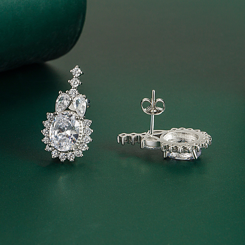 S925 silver needle micro-inlaid zirconium oval earrings, women's European and American style, exaggerated and grand tassel earrings details Picture