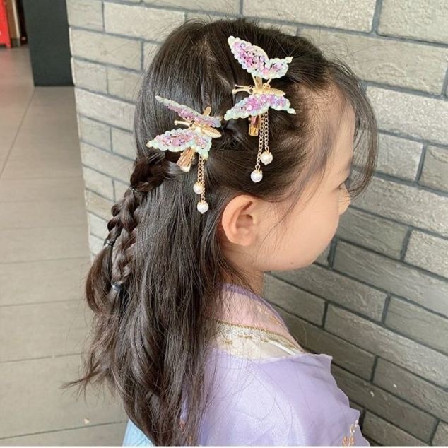 发夹会动的蝴蝶流苏女侧边刘海前额发卡网红2022年新款顶夹子头饰1