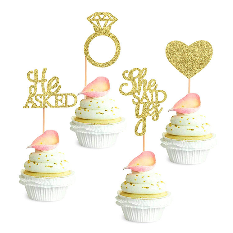 Factory direct sales He Asked She Said Yes Cake Insert Proposal Wedding Theme Party decoration