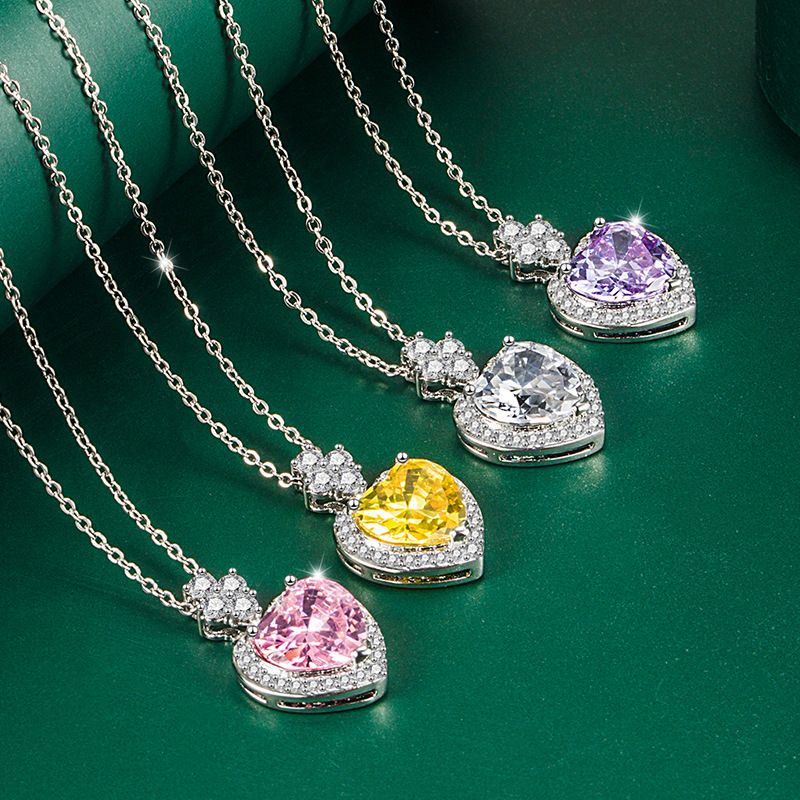 Live-streaming heart-shaped purple crystal pendant, pink diamond necklace jewelry and accessories for women, manufacturer