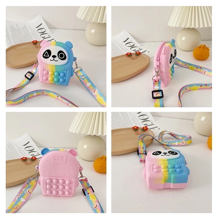 熊猫包包公仔玩具儿童单肩斜挎包按按乐硅胶包送给男女孩子的礼物图