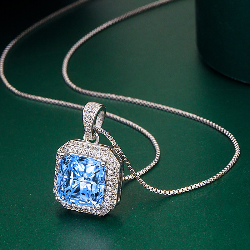 Kuaishou Douyin Live stream colorful diamond necklace, simple princess square pendant set with yellow and pink diamond jewelry detail image 3