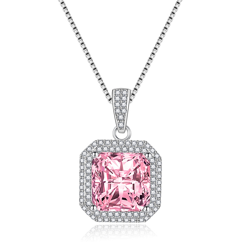 Kuaishou Douyin Live stream colorful diamond necklace, simple princess square pendant set with yellow and pink diamond jewelry Item Picture