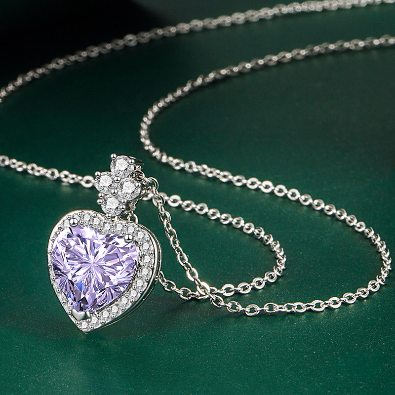 Live-streaming heart-shaped purple crystal pendant, pink diamond necklace jewelry and accessories for women, manufacturer detail image 3