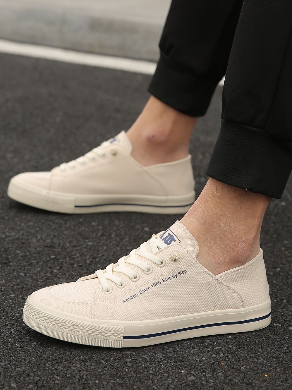 Renben men's canvas shoes, men's lace-free low-top two-wear men's casual shoes, 2022 new style board shoes
