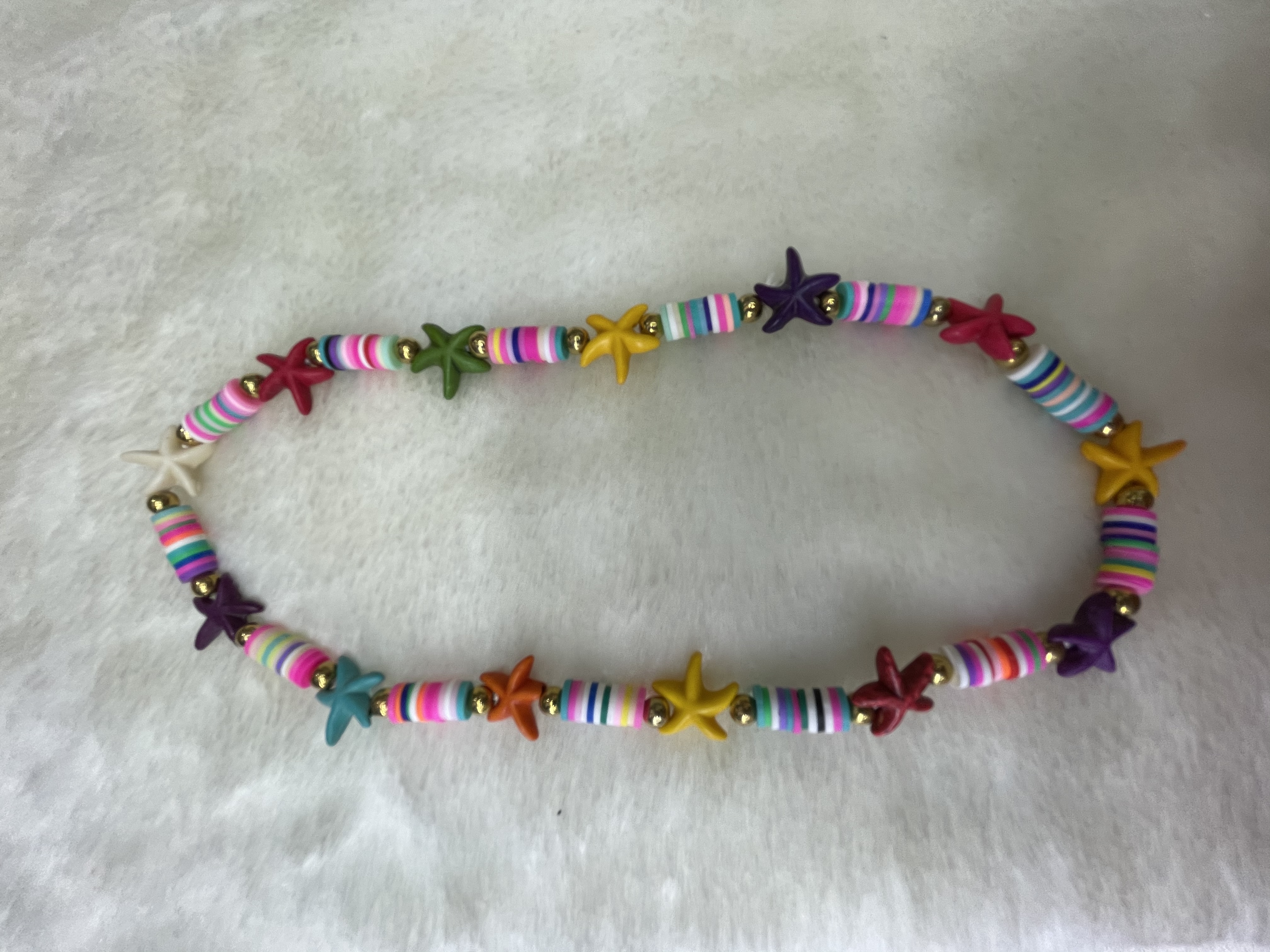 Seven-color soft ceramic tiles and resin starfish necklace. Seven-color soft ceramic tiles and resin starfish necklace