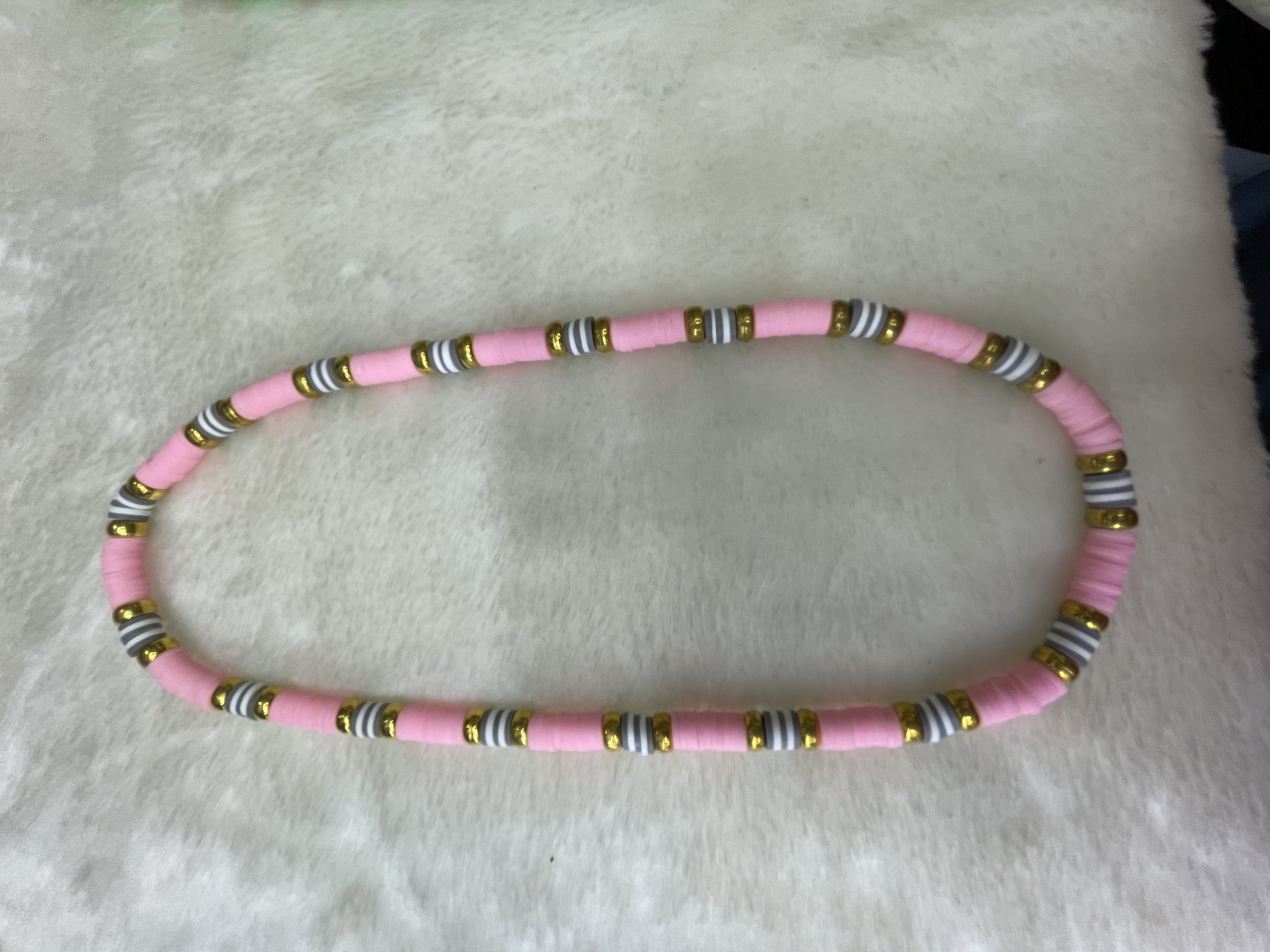 Pink soft ceramic shards with gold plating necklace details Picture