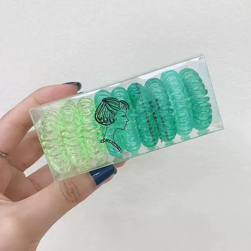 Korean-style gradient elastic hair tie for women, simple hair tie box set, candy-colored transparent telephone line hair band accessory detail image 3