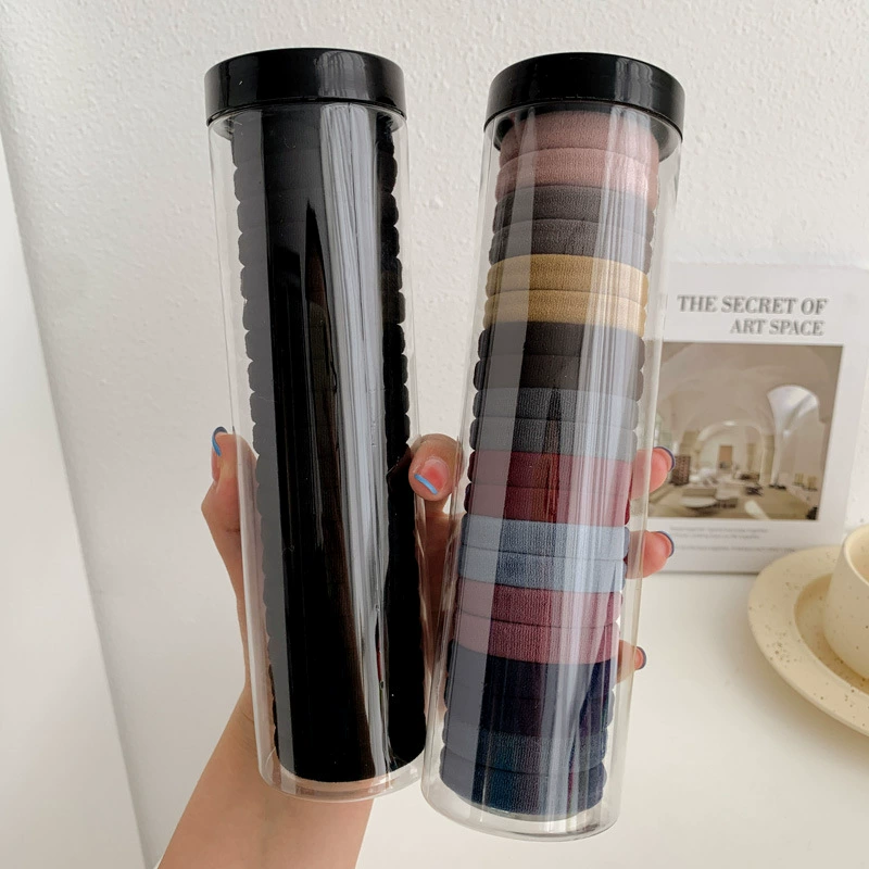 2022 New 20-piece can hair bands, new rubber band women's hair tie towel, thickened high-elasticity hair cord, simple leather cover hair cord, color black and white fluorescent series detail image 5