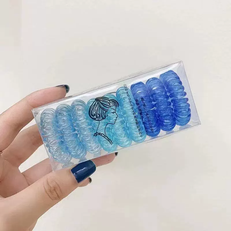 Korean-style gradient elastic hair tie for women, simple hair tie box set, candy-colored transparent telephone line hair band accessory details Picture