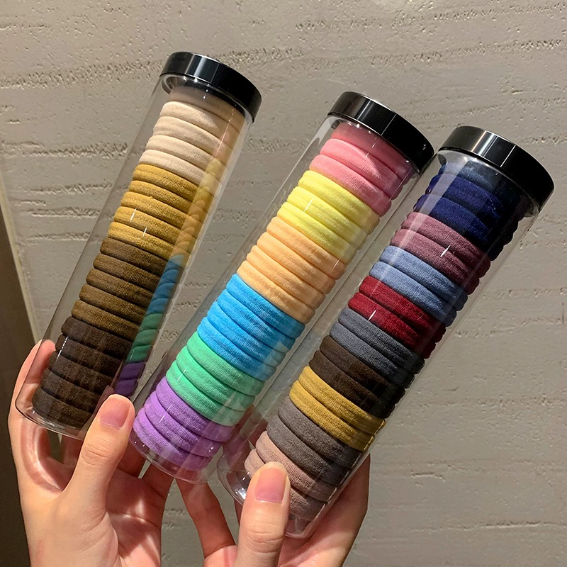 2022 New 20-piece can hair bands, new rubber band women's hair tie towel, thickened high-elasticity hair cord, simple leather cover hair cord, color black and white fluorescent series details Picture