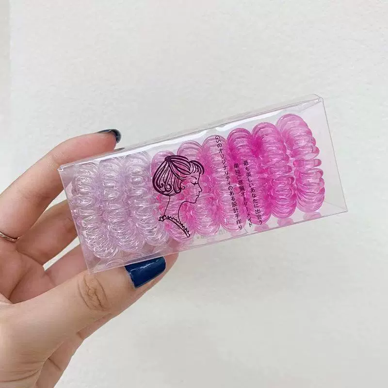 Korean-style gradient elastic hair tie for women, simple hair tie box set, candy-colored transparent telephone line hair band accessory detail image 9