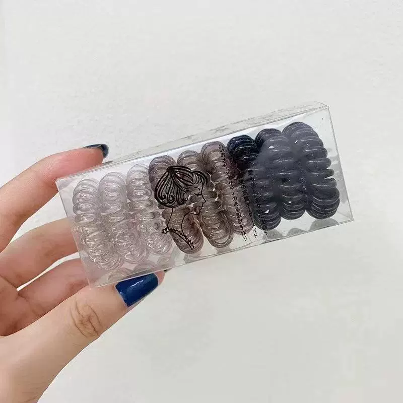 Korean-style gradient elastic hair tie for women, simple hair tie box set, candy-colored transparent telephone line hair band accessory