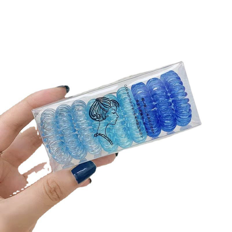 Korean-style gradient elastic hair tie for women, simple hair tie box set, candy-colored transparent telephone line hair band accessory detail image 6