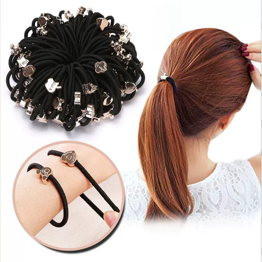 2022 Cross-border Accessories Women's Hair Tie Black rubber band thickened hair band High Elasticity Hair Tie 2-yuan wholesale online store gift detail image 3