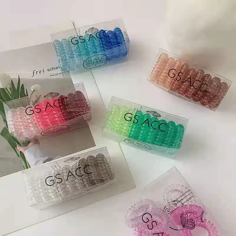 Korean-style gradient elastic hair tie for women, simple hair tie box set, candy-colored transparent telephone line hair band accessory Item Picture