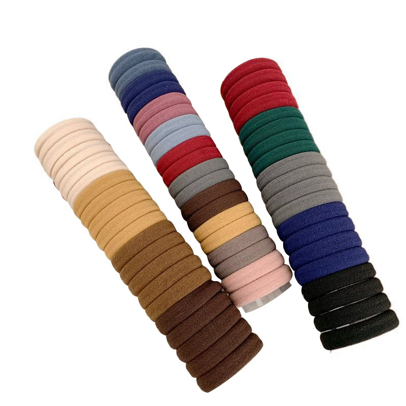 2022 New 20-piece can hair bands, new rubber band women's hair tie towel, thickened high-elasticity hair cord, simple leather cover hair cord, color black and white fluorescent series Specification image